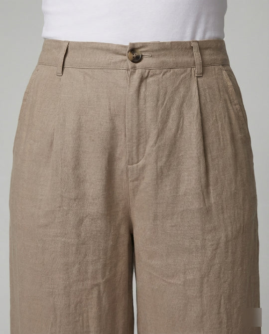 Damen Weite Leinen Stoffhose mit Gummibund und Taschen