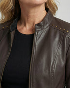 Damen Lederjacke Schwarz mit Nieten