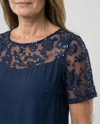 Damen Elegantes Schichtkleid mit Spitzenärmel und asymmetrischem Saum R&B