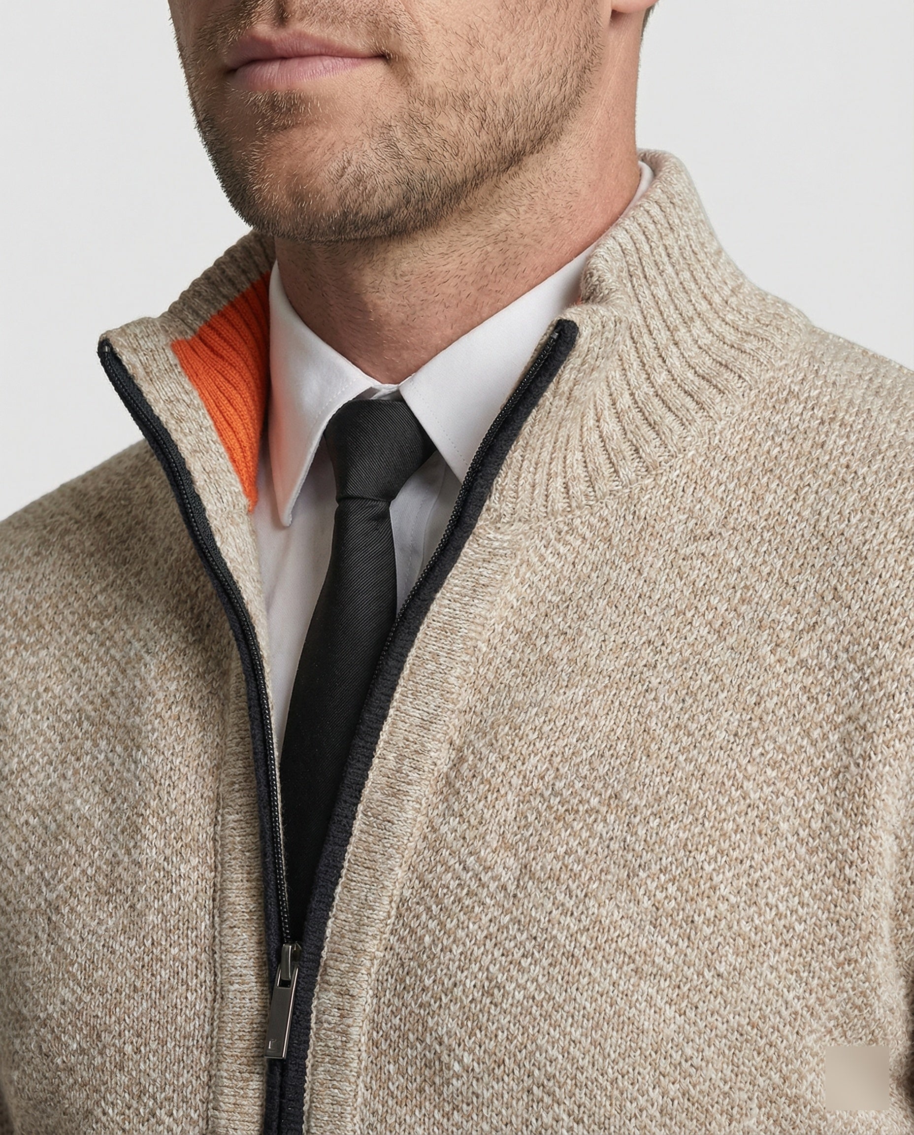 Herren Strickjacke mit hohem Kragen und elegantem Reißverschluss R&B