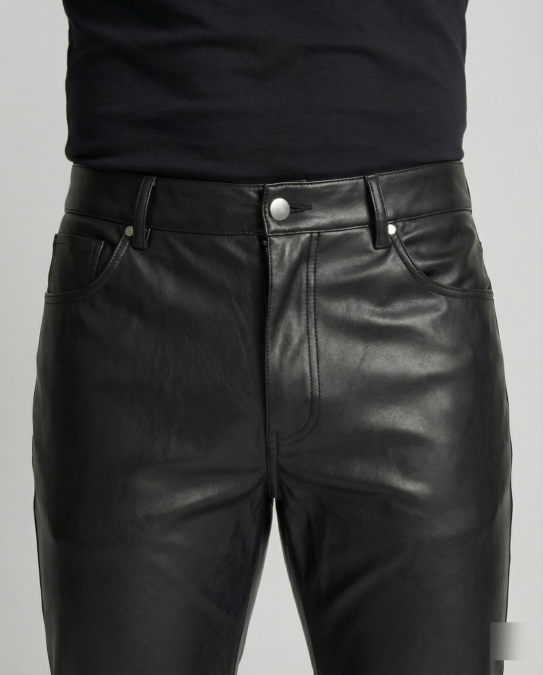 Herren Kunstleder Hose Slim Fit mit Taschen