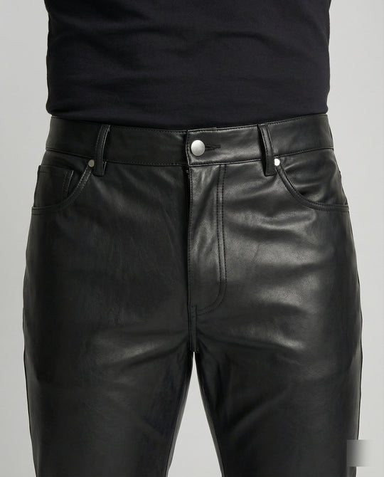 Herren Kunstleder Hose Slim Fit mit Taschen