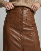 Damen langer Lederrock mit Knopfleiste