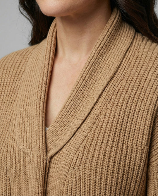 Damen Strickmantel mit Tiefem V-Ausschnitt und Seitlichen Eingrifftaschen R&B