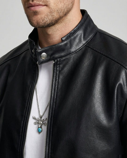 Herren Kunstlederjacke mit asymmetrischem Reißverschluss R&B