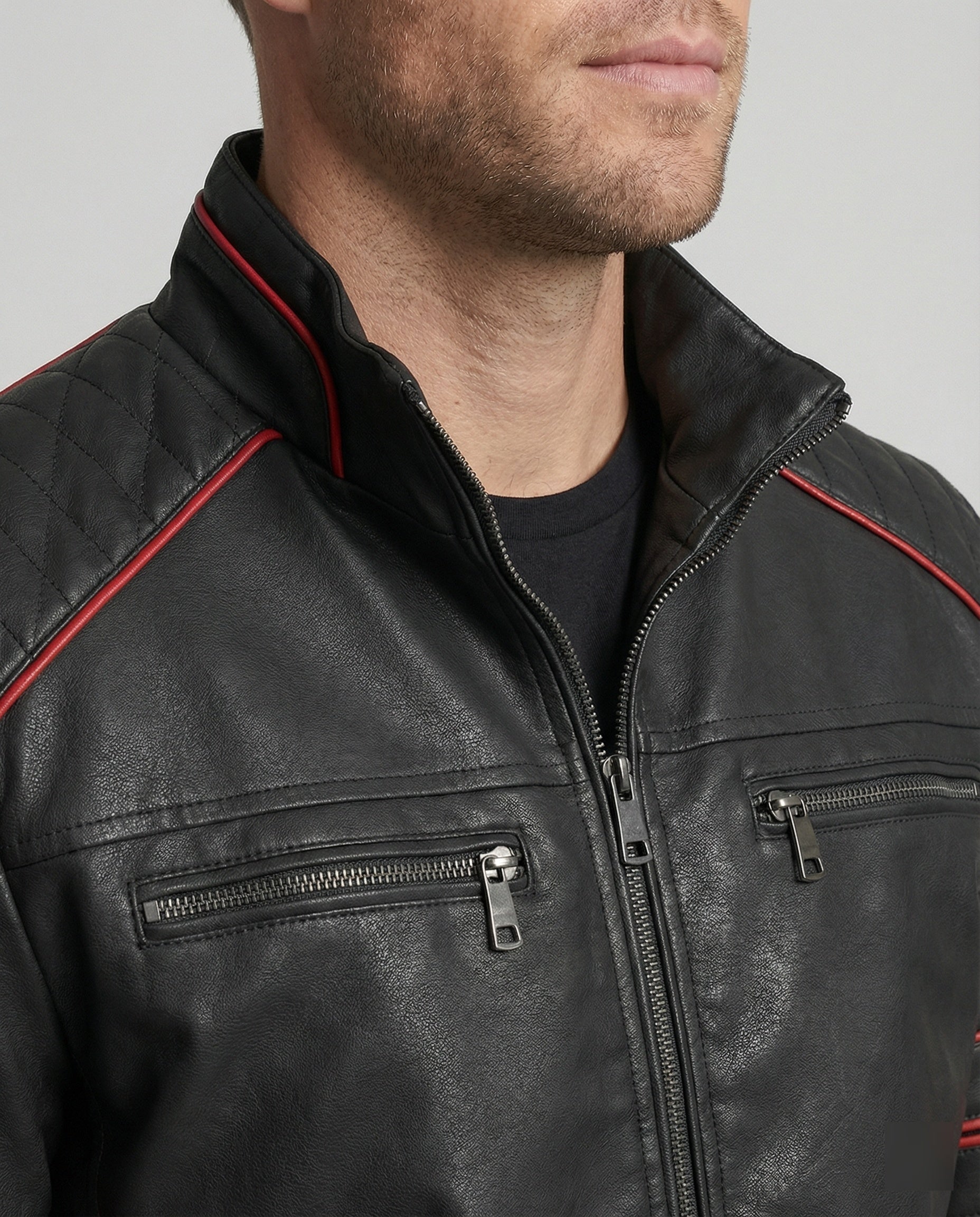 Herren Biker Lederjacke mit Steppung