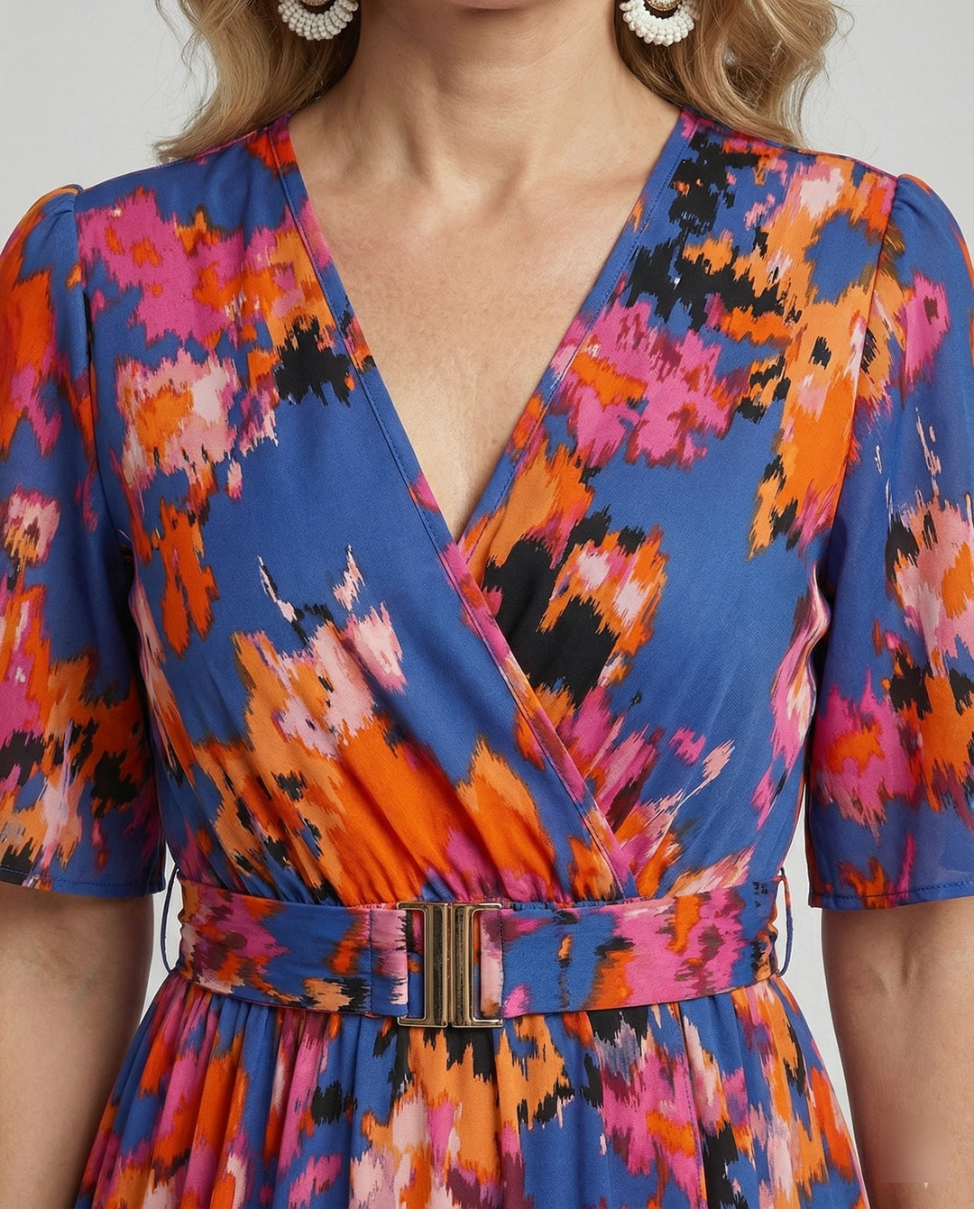 Damen Maxikleid mit Gürtel asymmetrisch