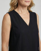 Damen Midi Kleid ärmellos mit V-Ausschnitt – Schwarz A-Linie