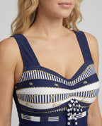 R&B | Blauer, Schmaler, Leichter Patchwork-Tankini