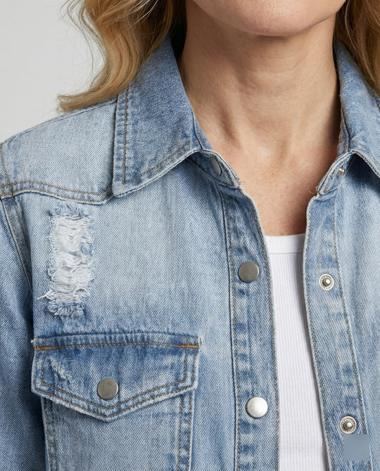 Damen Jeansjacke Hemdschnitt weit