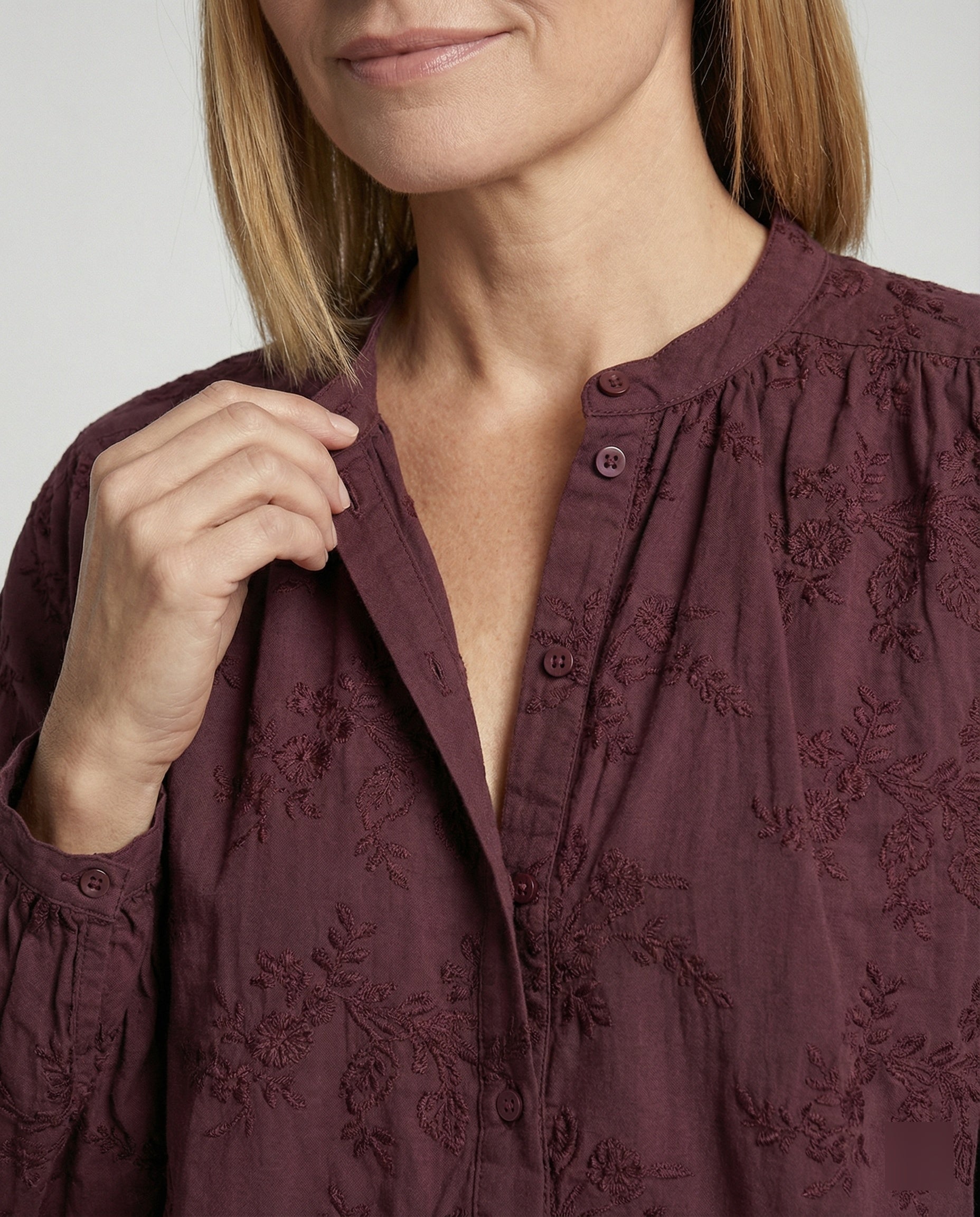 Bluse Damen Baumwolle Bestickt
