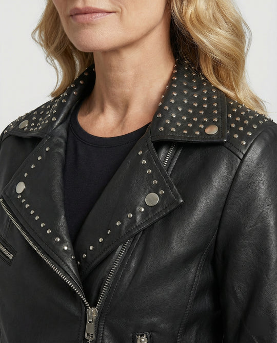 Damen Lederjacke Schwarz Blouson