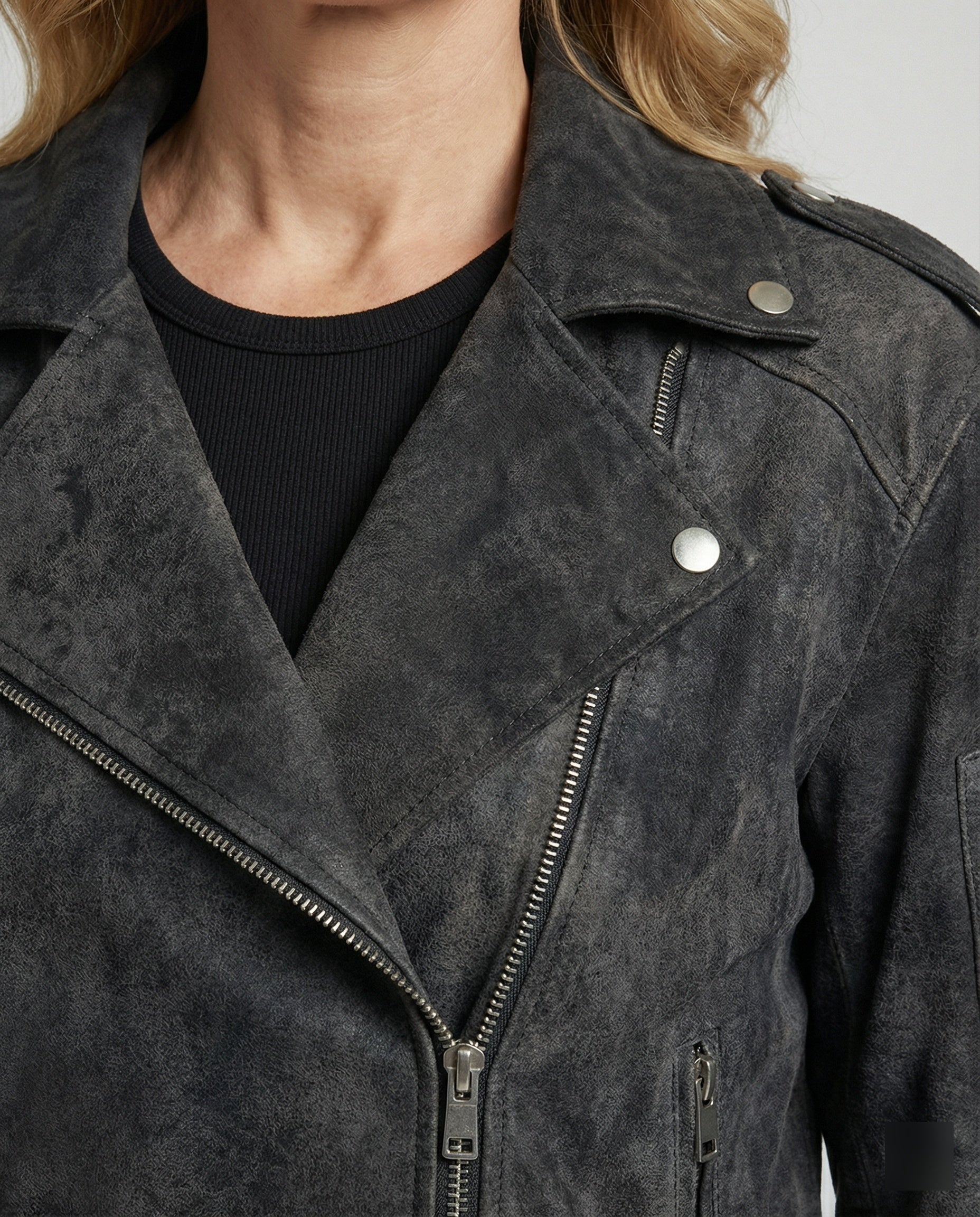 Damen Lederjacke Wildlederoptik kurz