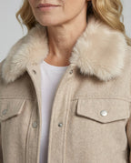 Damen Wolljacke mit Kunstfellkragen