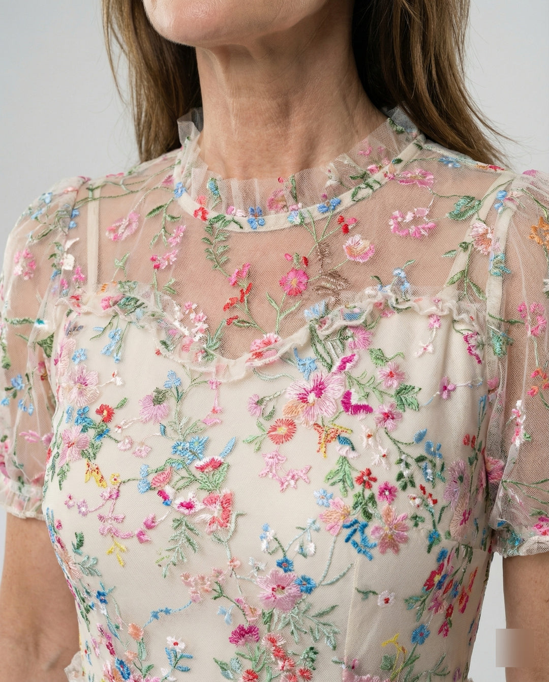 Damen Tüll Midikleid mit Spitze elegant