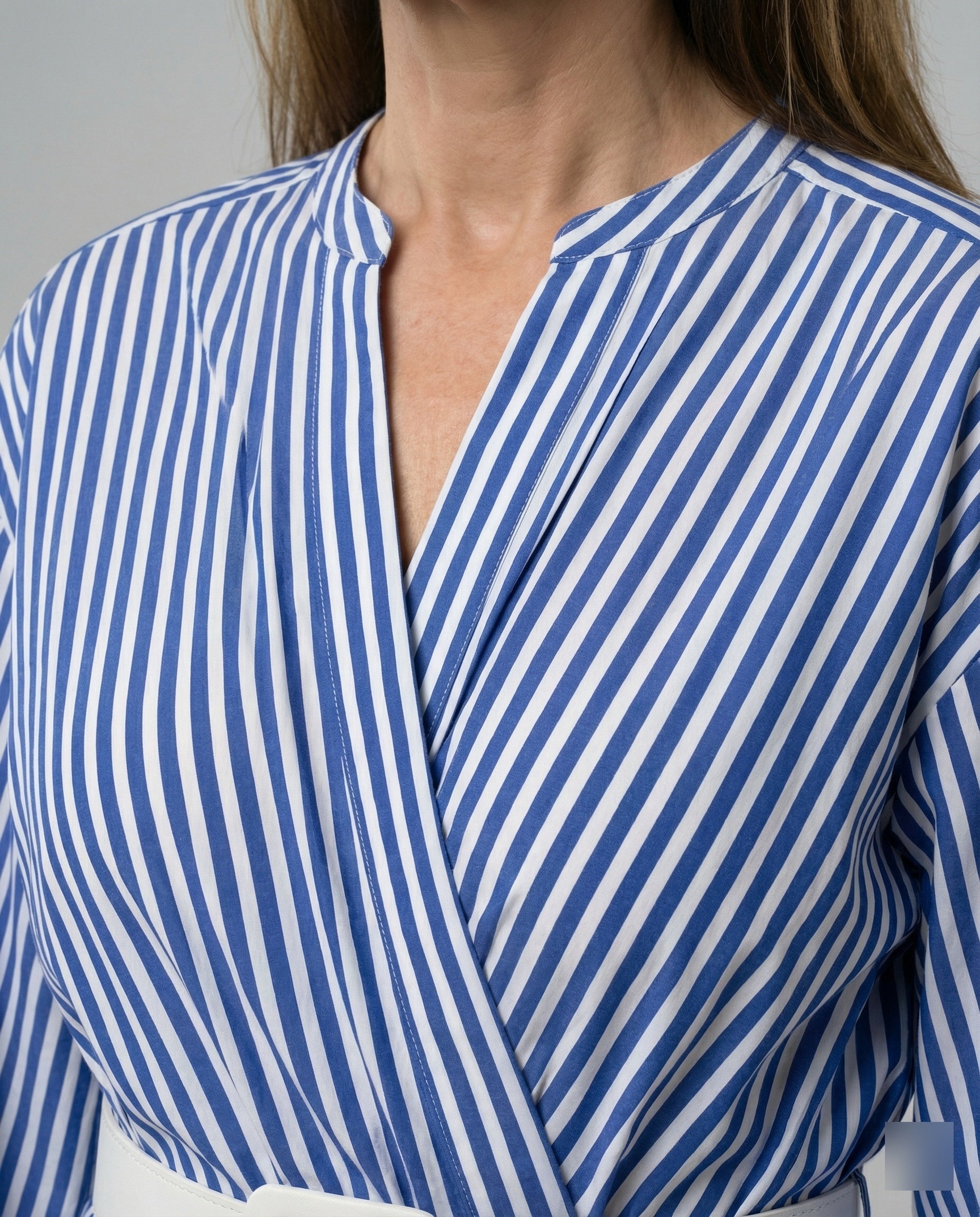 Damen Midikleid Hemdblusenkleid gestreift