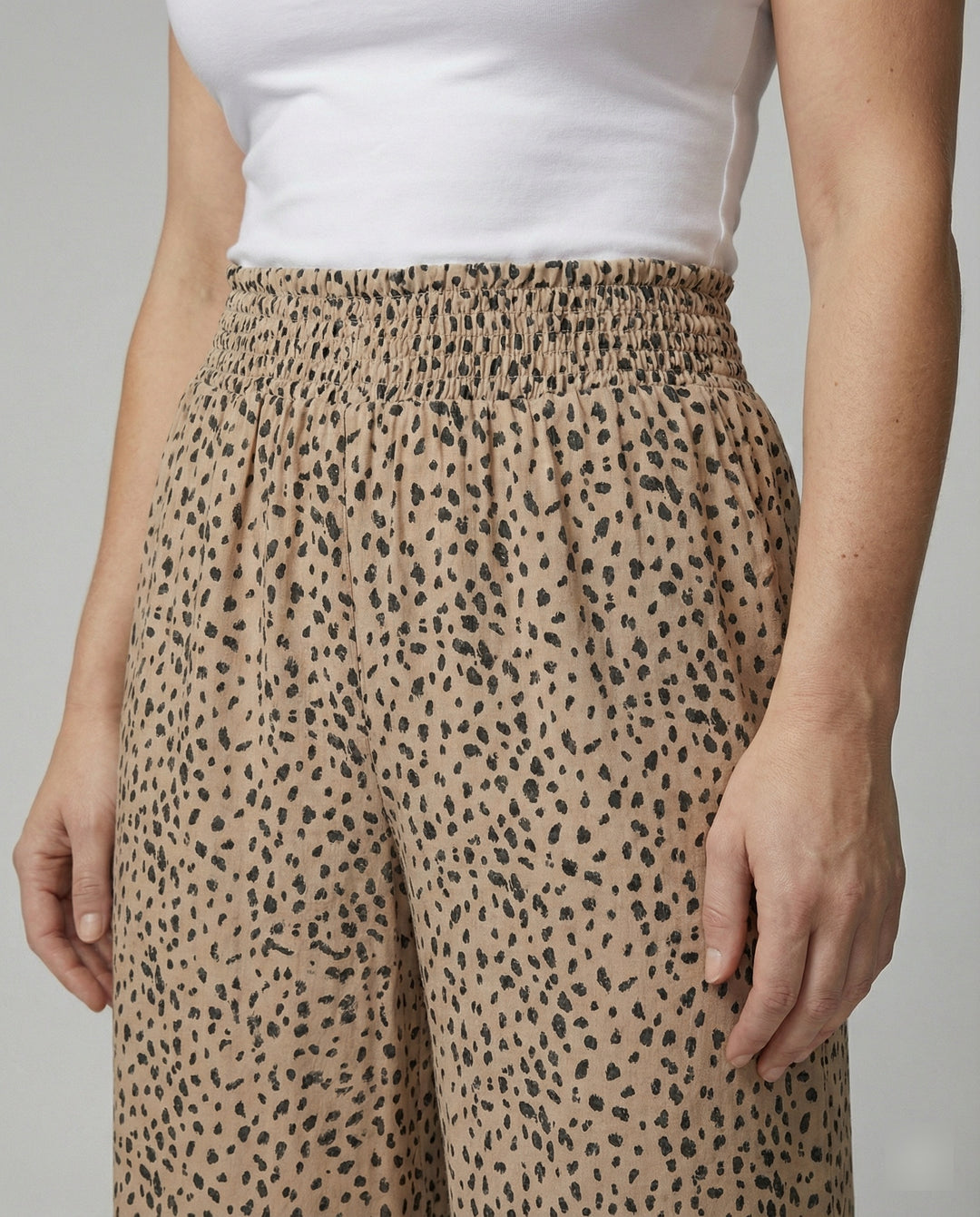 Damen weite Leinenhose mit elastischem Bund und lässigem Schnitt R&B