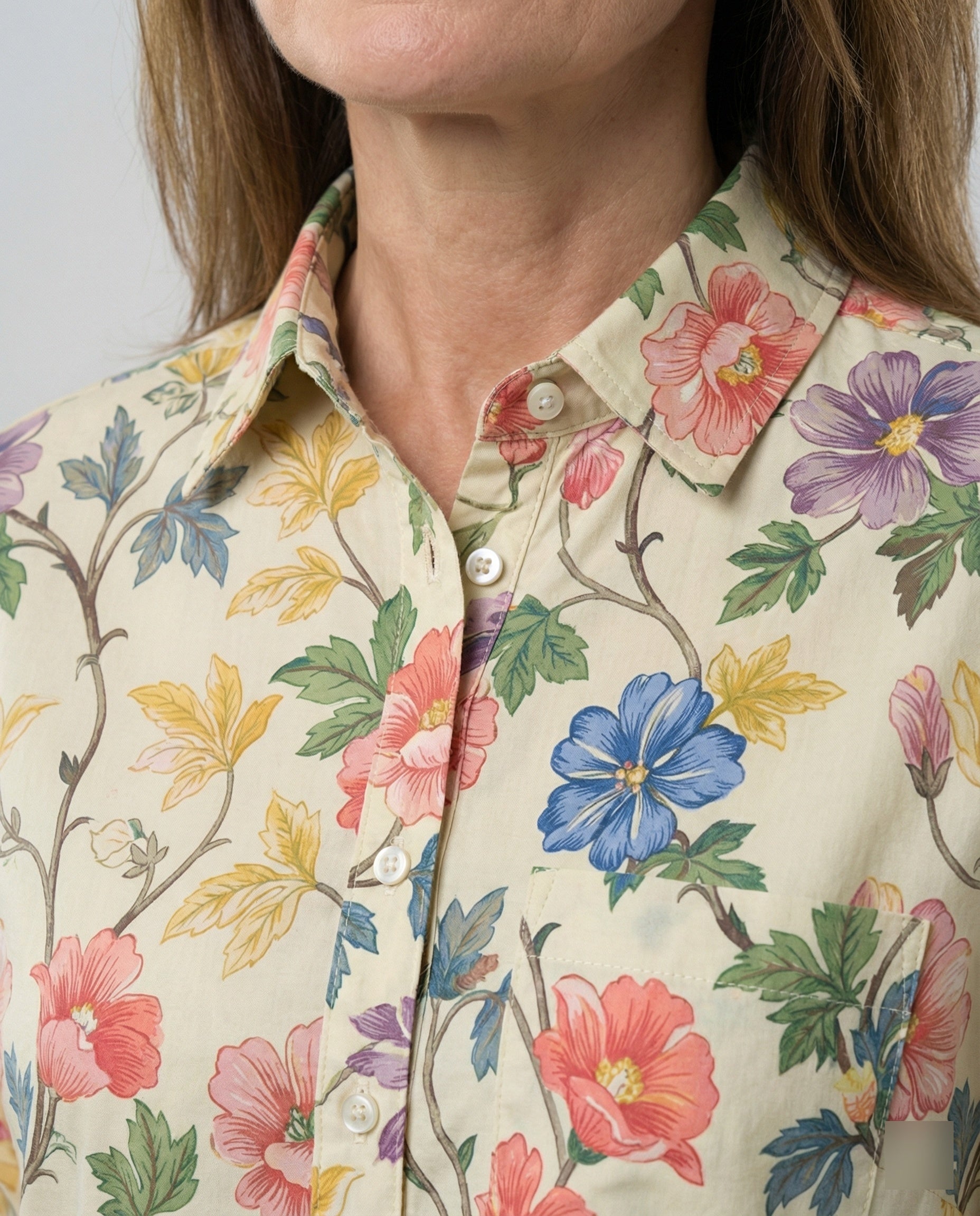 Damen Bluse Leinen Floral