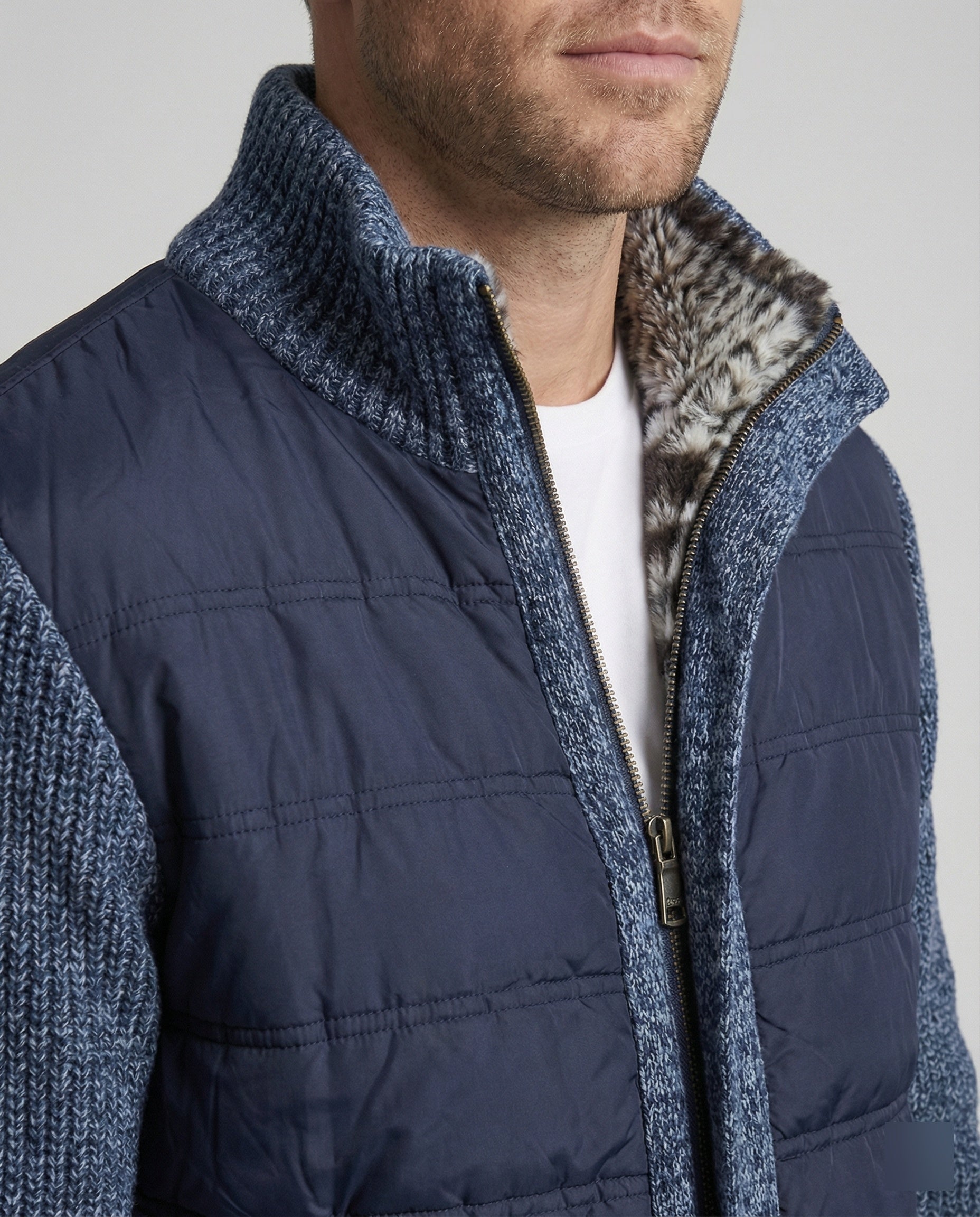 Herren Hybridjacke mit Kunstleder-Elementen