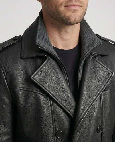 R&B | Doppelreihiger Leder-Trenchcoat Herren