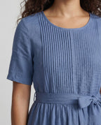 Damen Leinen Maxikleid Gürtel
