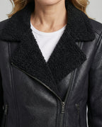 Damen Lederjacke Schwarz gefüttert