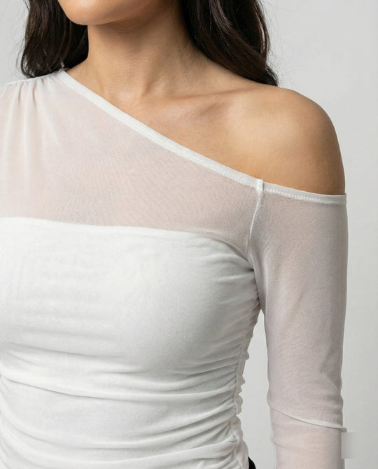 Damen Elegantes asymmetrisches Oberteil mit schulterfreiem Design und Raffung R&B