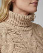 Damen oversized Strickpullover mit hohem Kragen und modischem Zopfmuster R&B