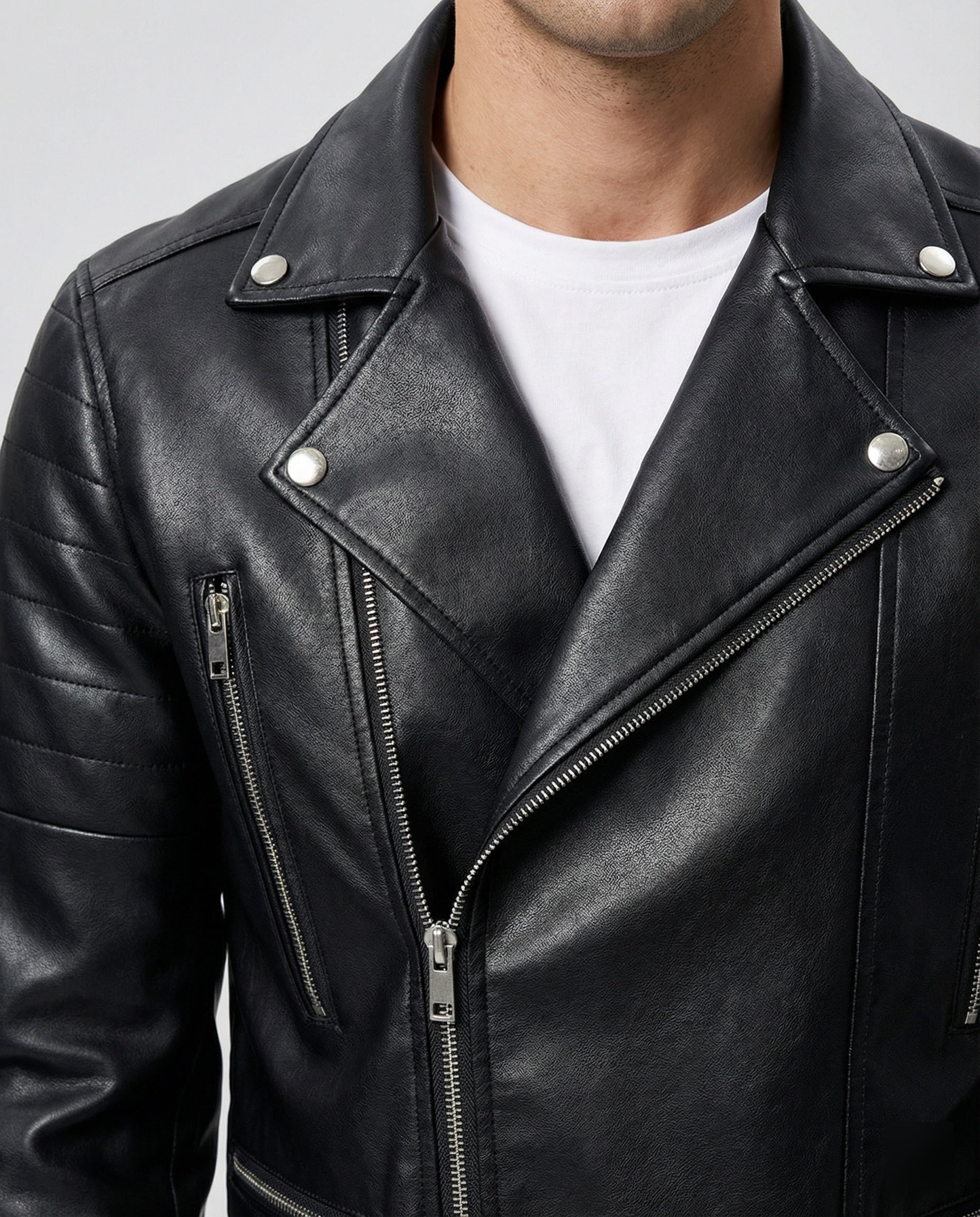 Herren Kunstleder Motorradjacke mit Reißverschluss R&B