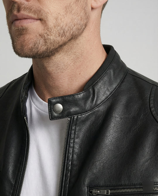Herren Kunstlederjacke mit modernem Stehkragen R&B