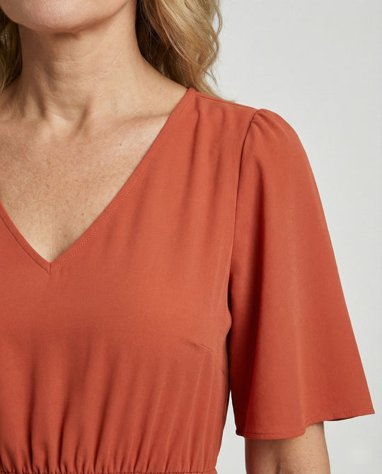 Damen Midikleid Plissee mit V Ausschnitt