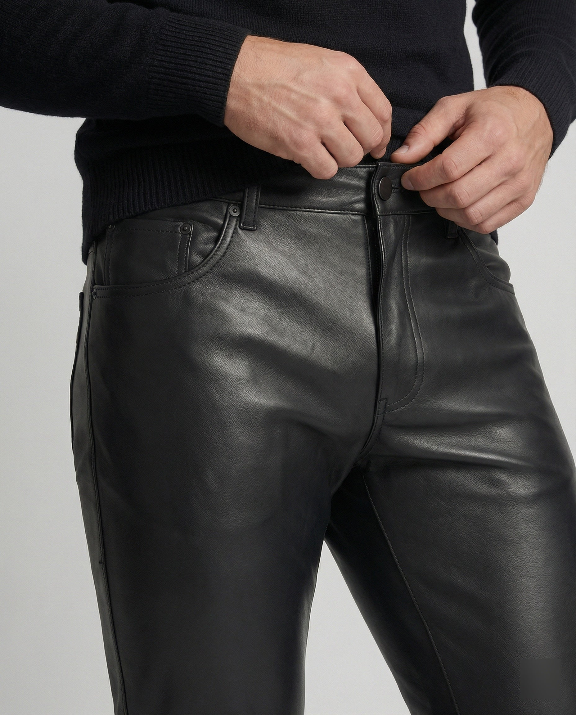 Herren Kunstleder Hose Slim Fit