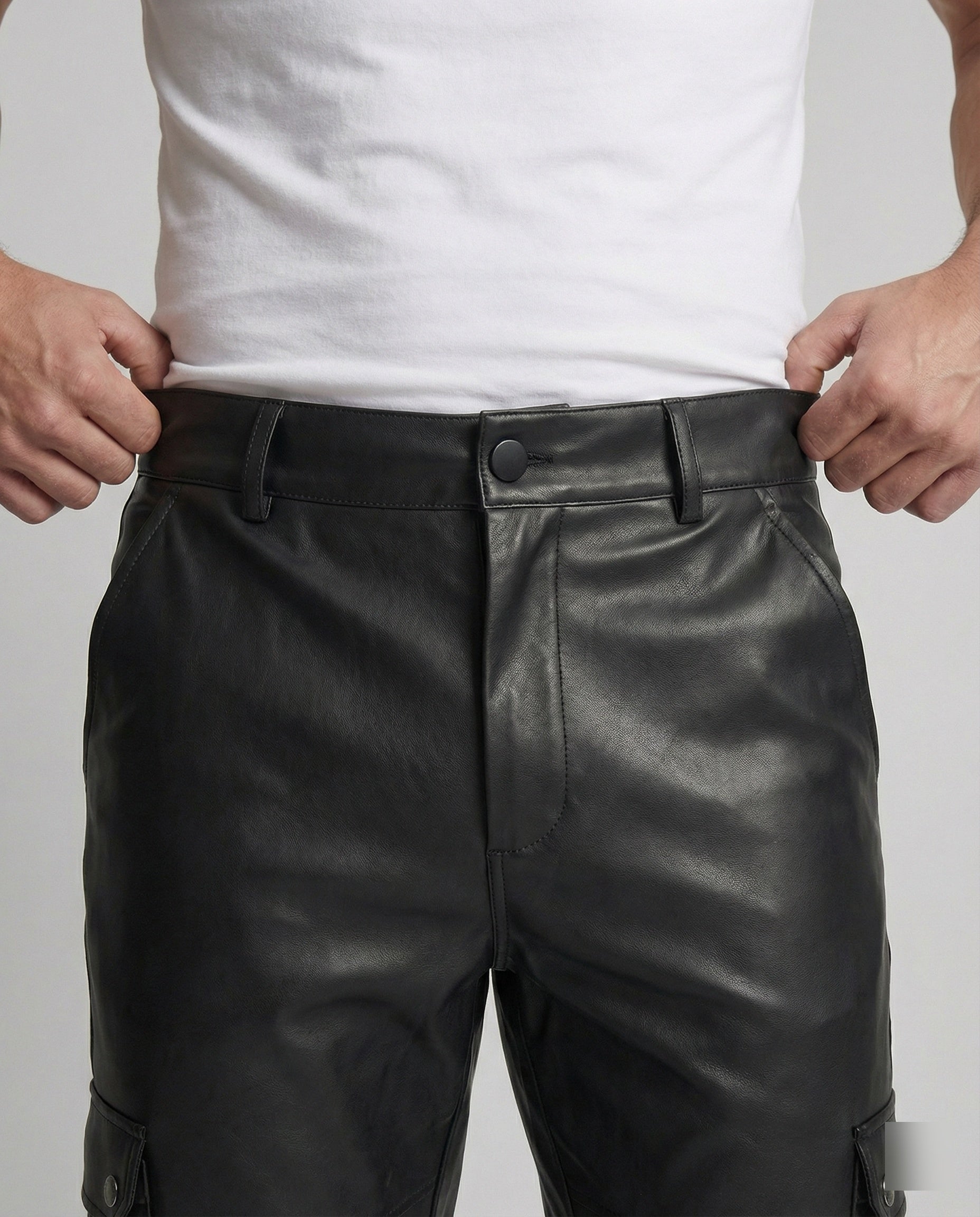 Herren Kunstleder Cargo-Hose mit Seitentaschen