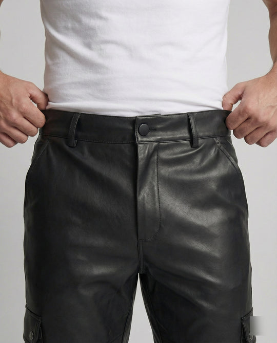 Herren Kunstleder Cargo-Hose mit Seitentaschen