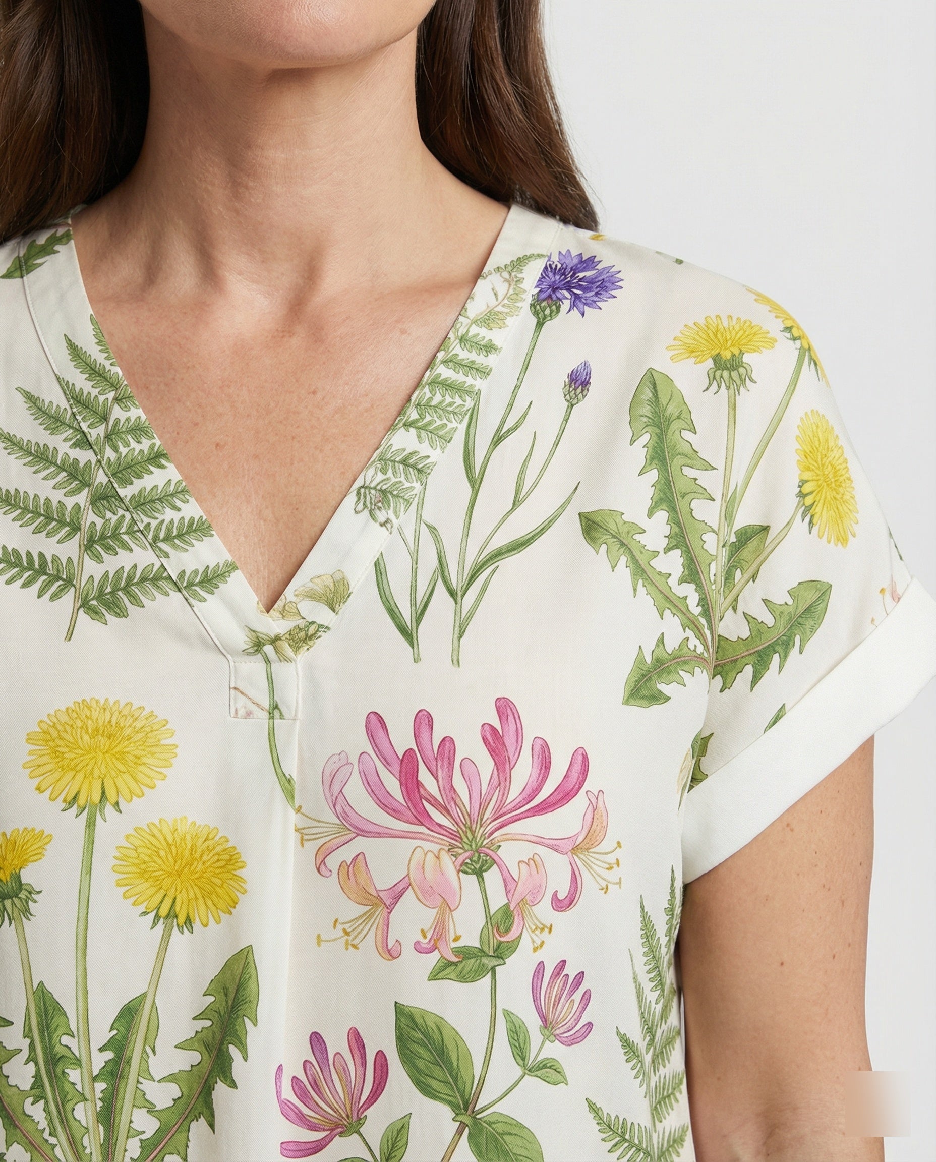 V-Ausschnitt Bluse Leinenoptik Damen