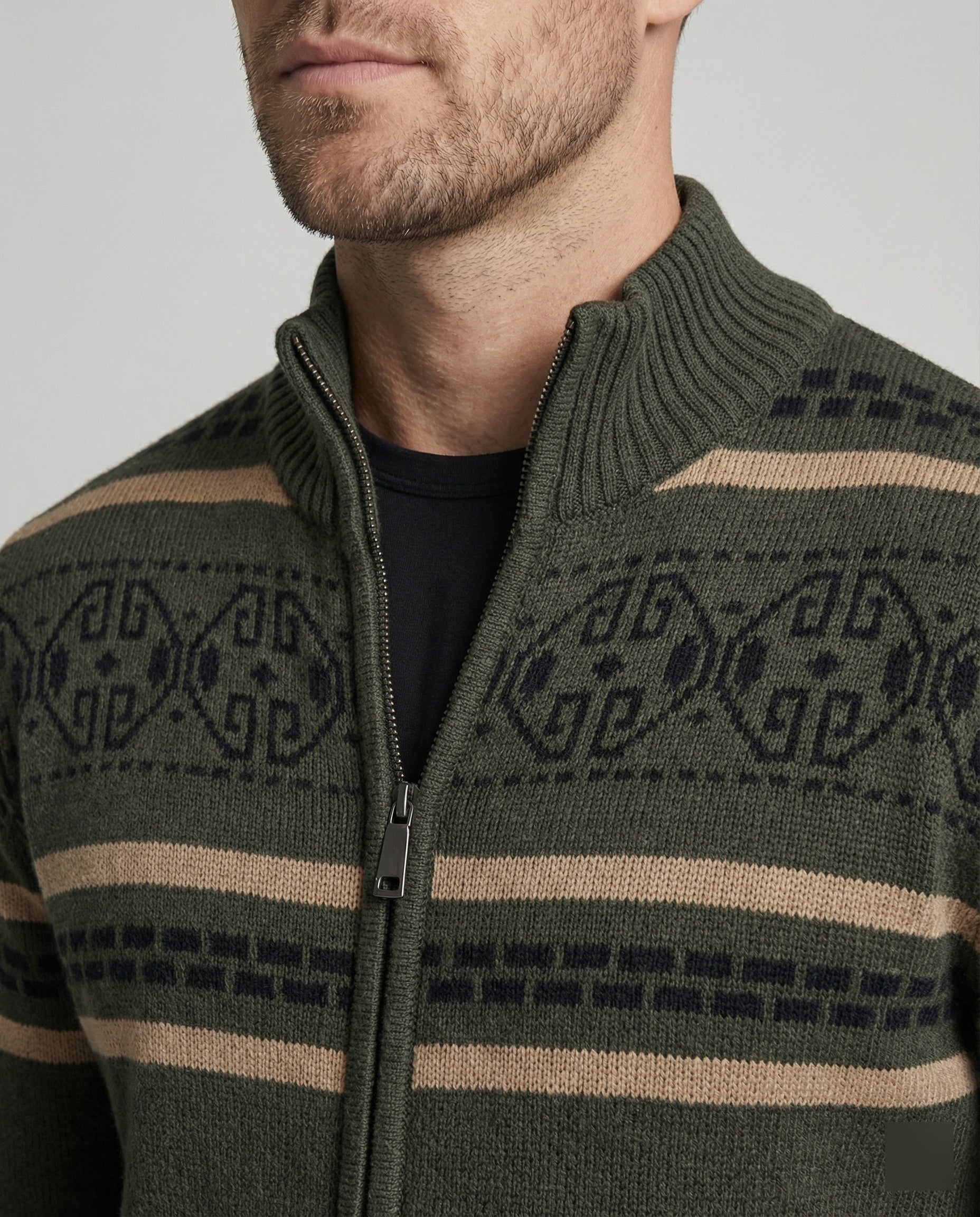 Herren Strickjacke mit modernem Zipper-Design und Muster