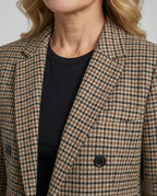 Damen karierte Blazerjacke mit doppelter Knopfleiste