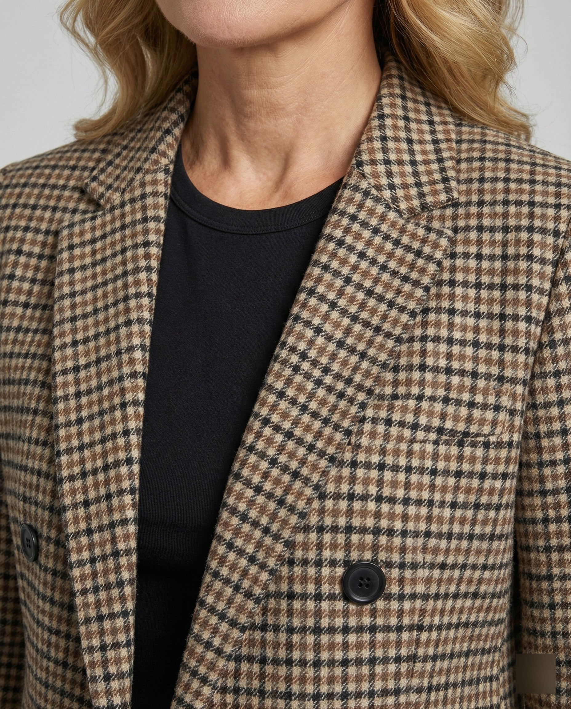 Damen karierte Blazerjacke mit doppelter Knopfleiste