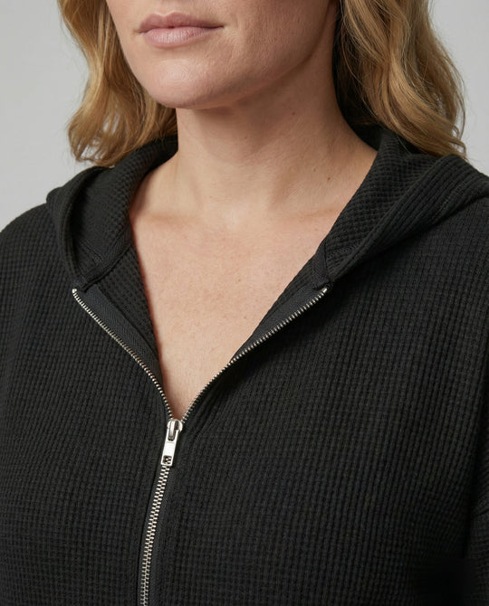 Damen lässige Waffle-Hoodie Jacke mit Reißverschluss R&B
