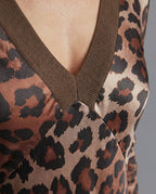 Damen Midikleid Satin Leopard Print