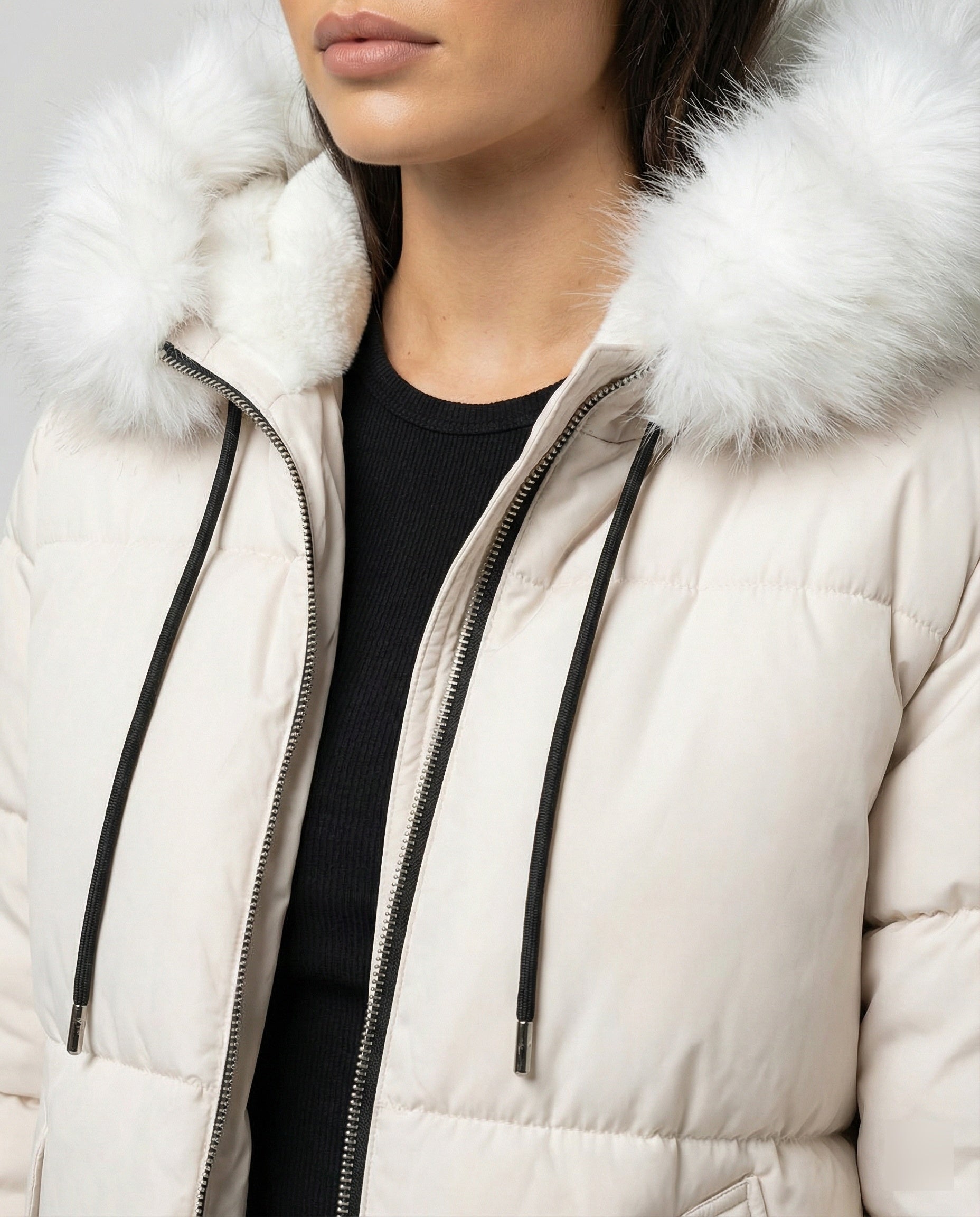 Steppjacke Damen Winter mit abnehmbarem Kunstpelzkragen
