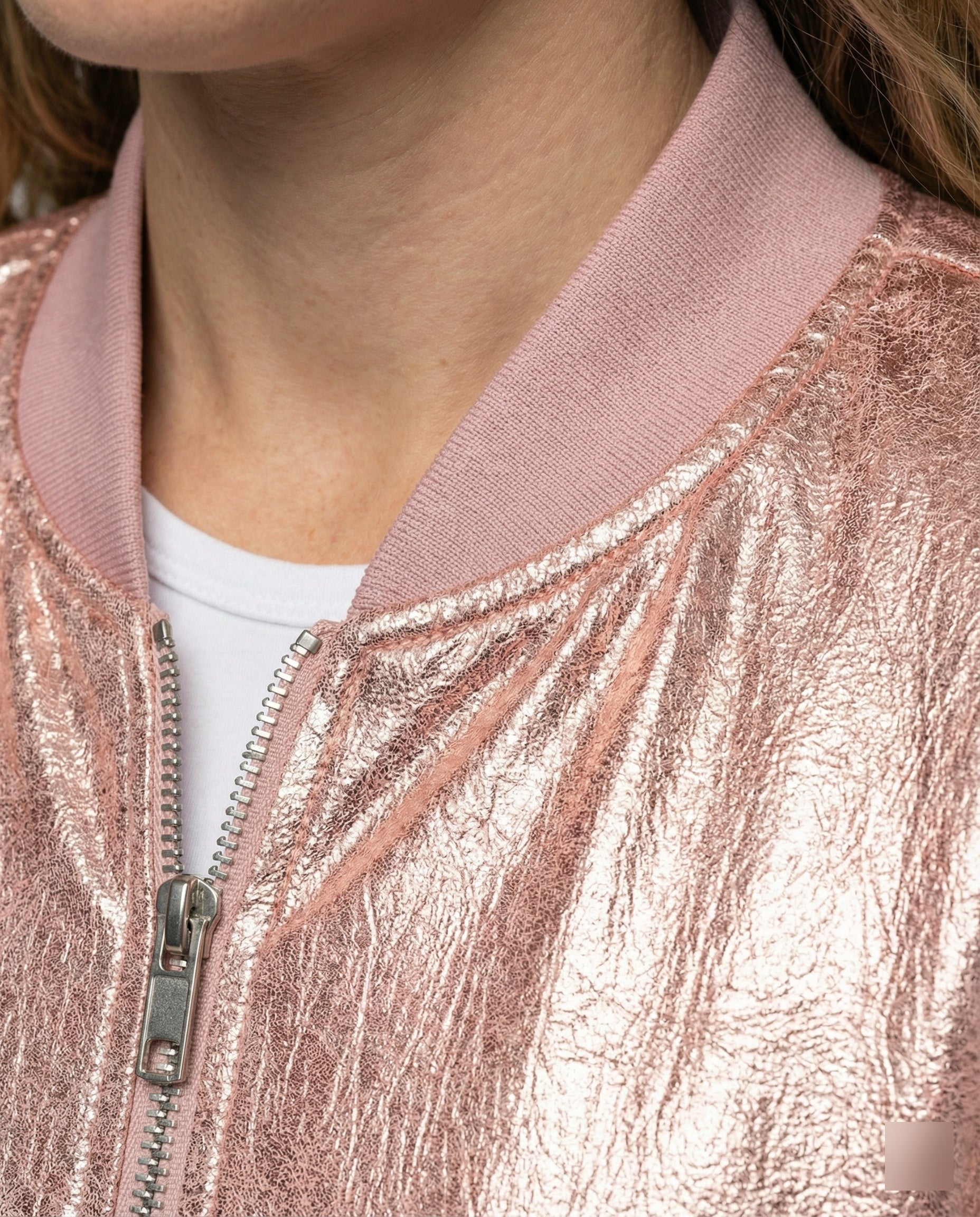 Damen Glänzende Bomberjacke mit Reißverschluss R&B