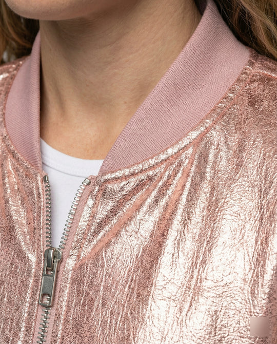 Damen Glänzende Bomberjacke mit Reißverschluss R&B