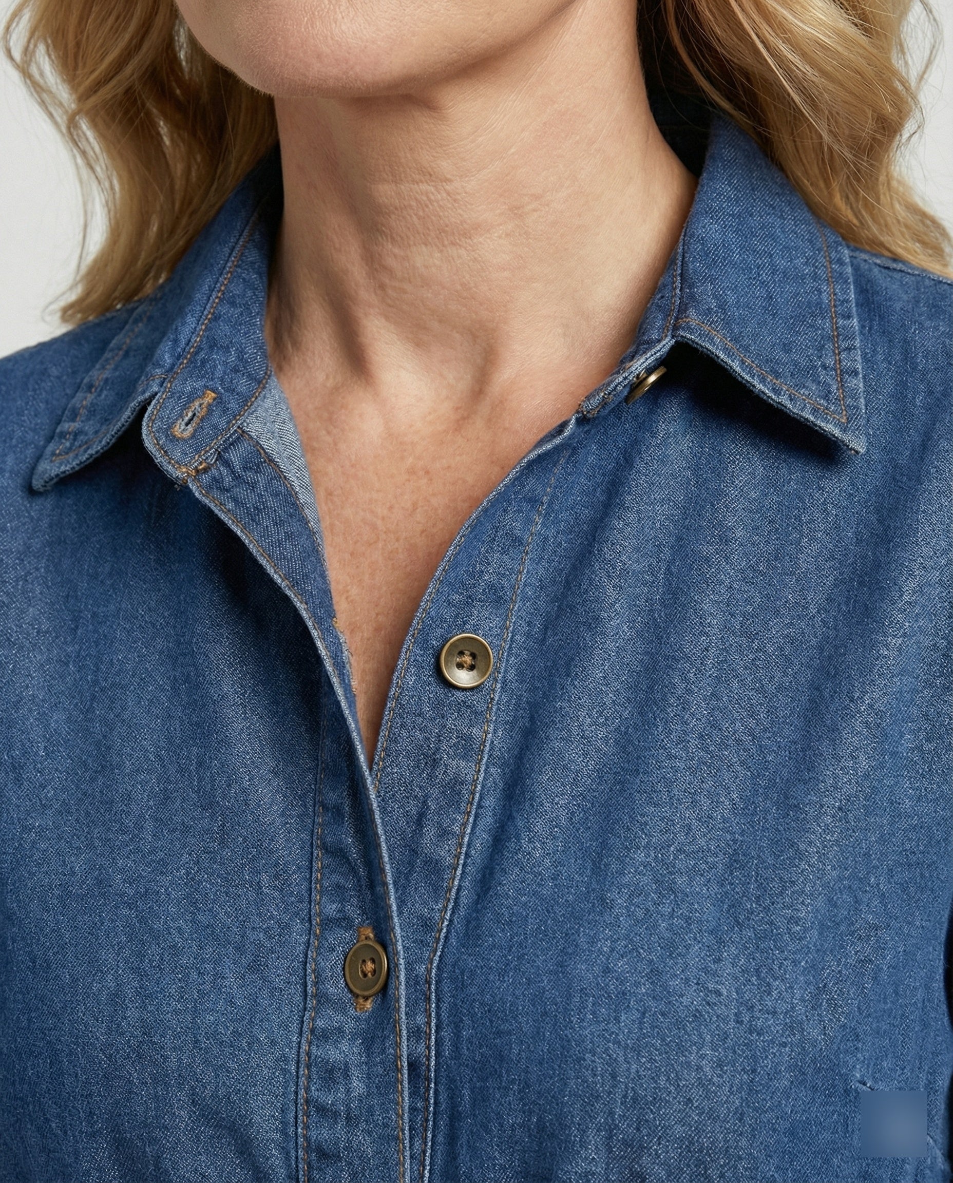 Damen Jeanskleid Midi V-Ausschnitt