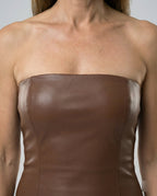 Damen Midikleid trägerlos Lederoptik