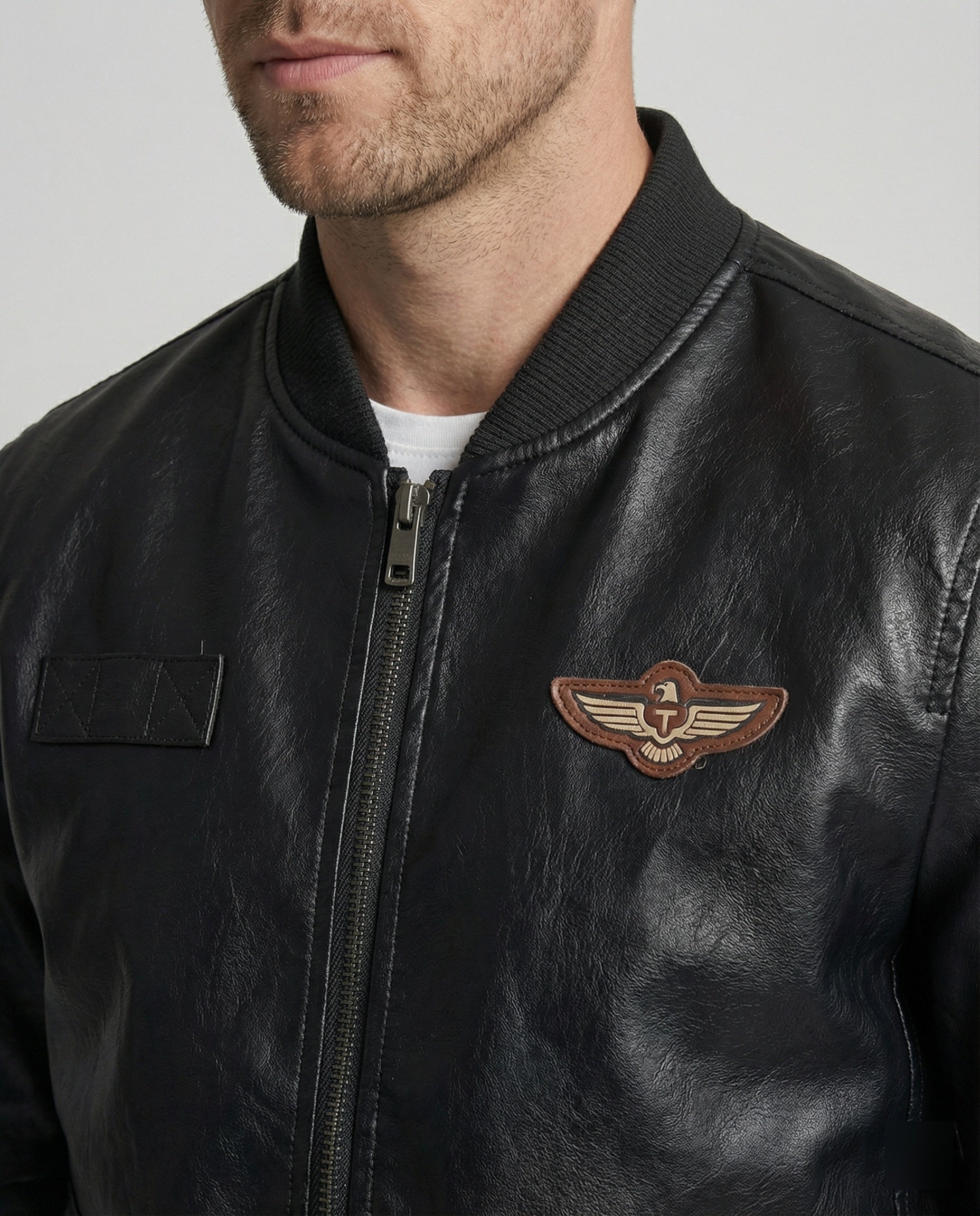 Herren Bomberjacke Kunstleder Pilotenstil