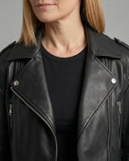 Damen Lederjacke Schwarz mit Gürtel