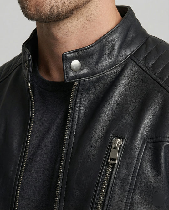Herren Kunstleder Bikerjacke mit gesteppter Schulter R&B