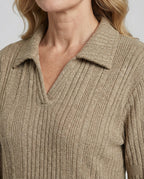 Damen Rippstrick Pullover mit Kragen