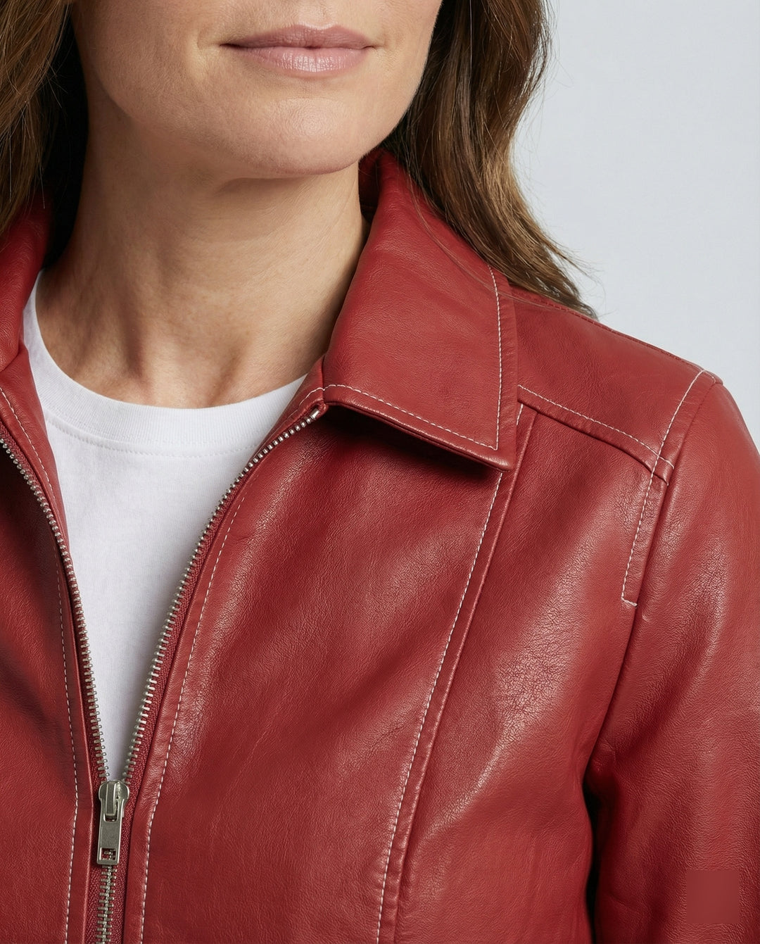 Damen elegante Kunstlederjacke mit hohem Kragen